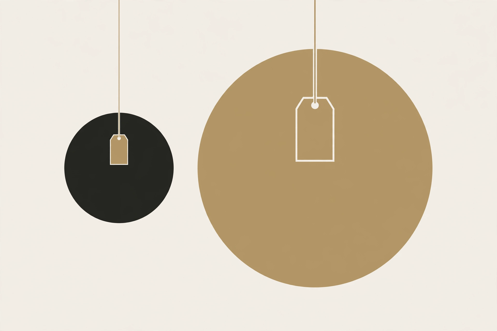 Illustration of two circles of very different sizes, both carrying the same small price tag, representing market capitalization