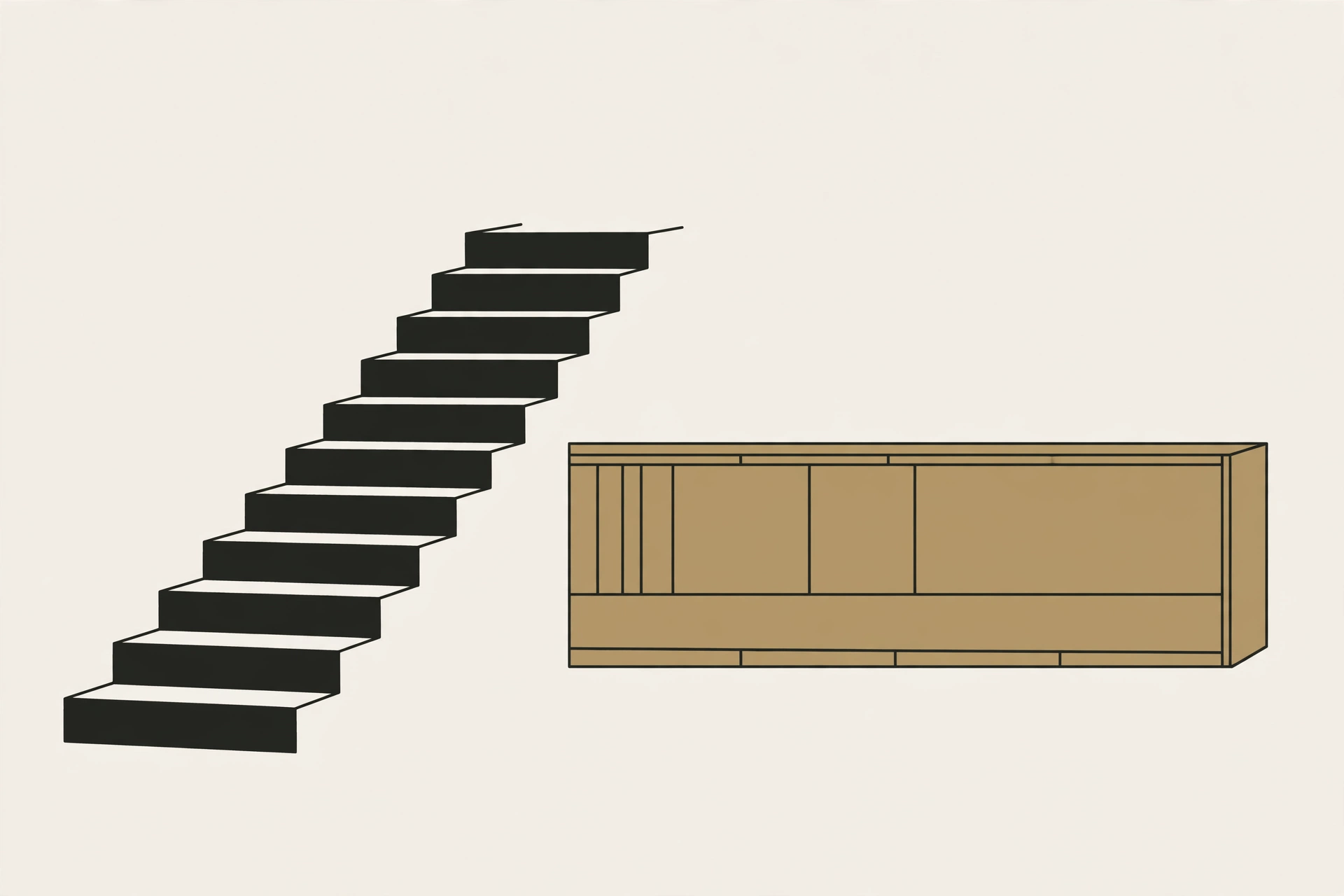Illustration of a staircase ascending beside a flat corridor, representing trend versus range