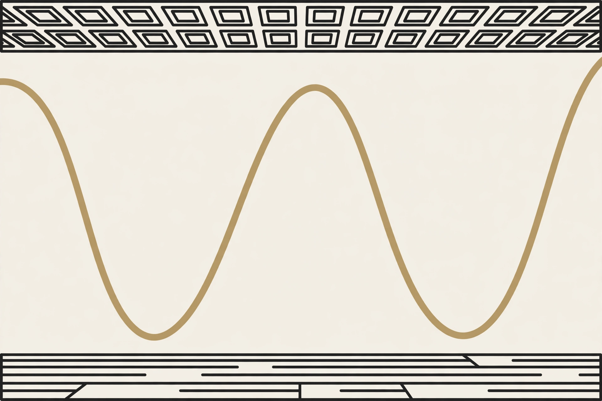 Illustration of a wavy line bouncing between two horizontal bands, a floor and ceiling motif