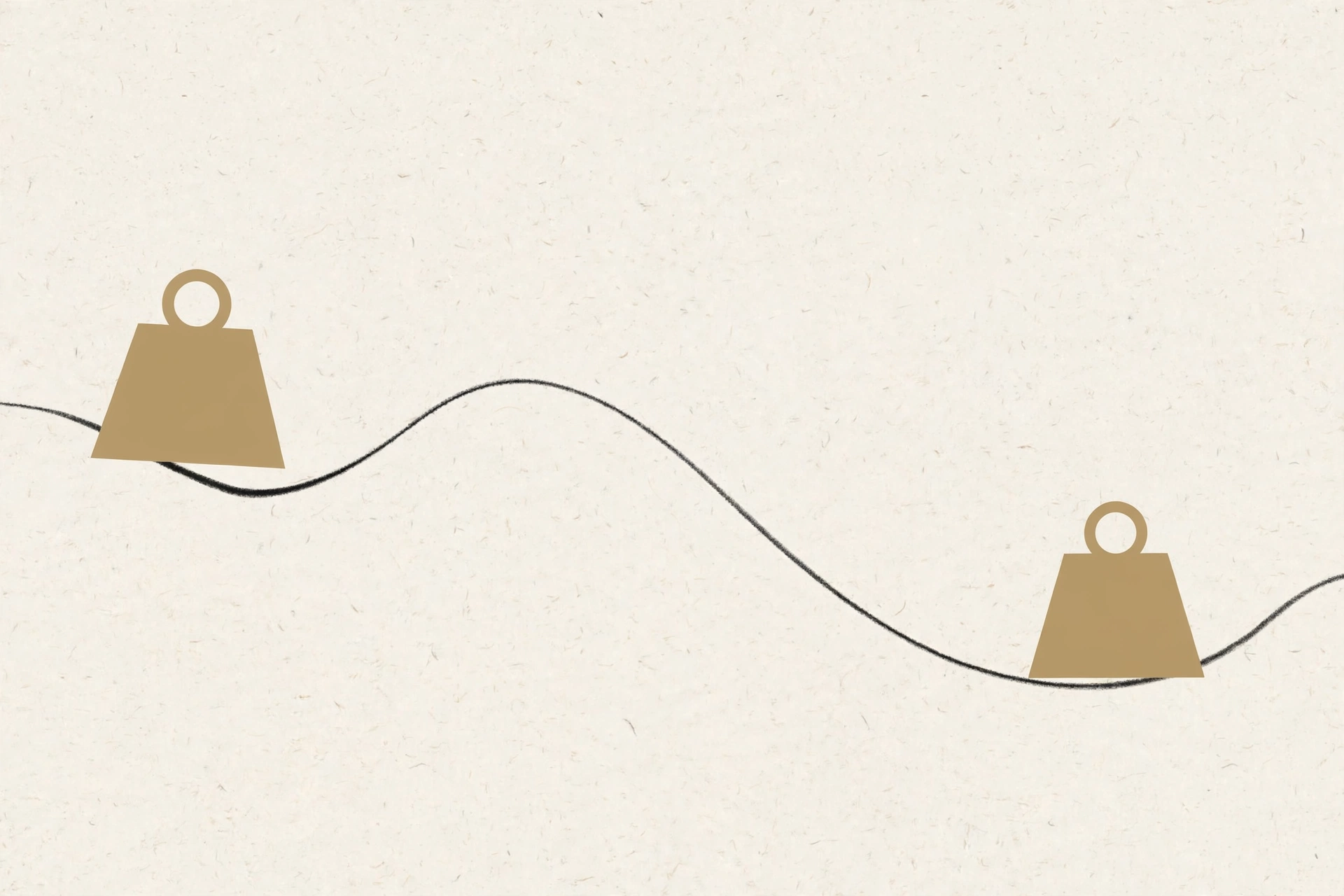 Illustration of a line rising and falling with weights pressing on either side, representing pressure moving a price